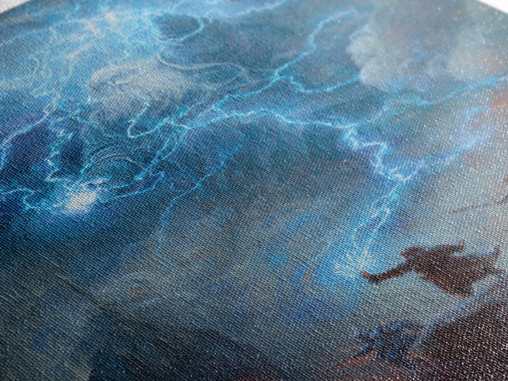 Electric Lightning Storm Giant Canvas Print, Dark Fantasy Wall Art, Epic Battle Painting, Mythological Art, Gothic Castle Decor