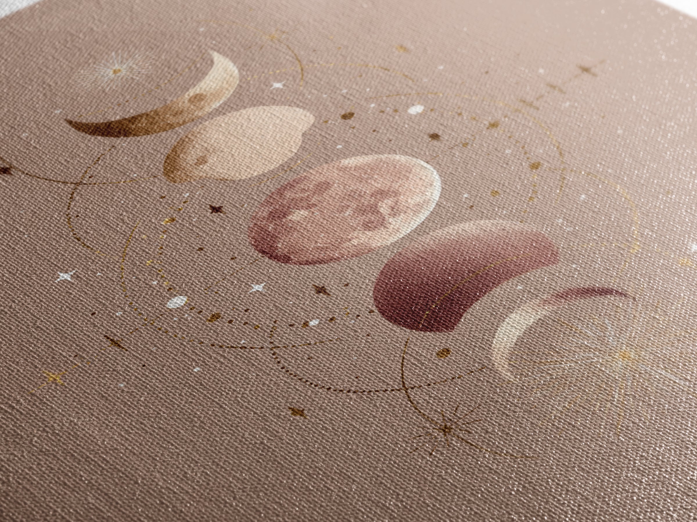 Moon Phases Celestial Wall Art, Taupe Boho Astrology Canvas, Mystical Lunar Decor, Minimalist Bedroom Print Gift For Her