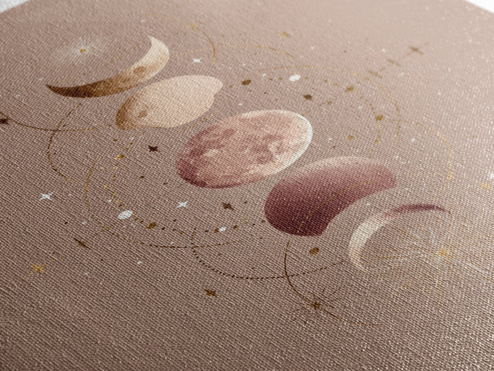 Moon Phases Celestial Wall Art, Taupe Boho Astrology Canvas, Mystical Lunar Decor, Minimalist Bedroom Print Gift For Her