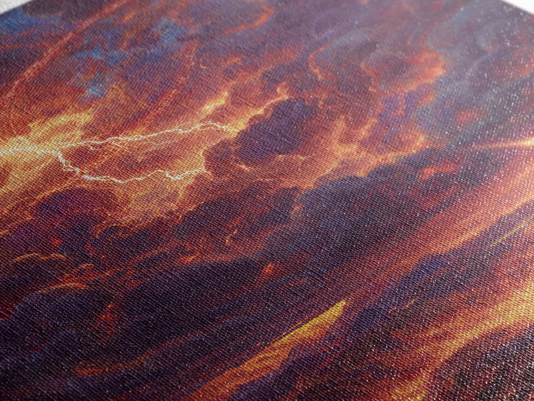 Firelit Lightning Dragon Storm Canvas Print, Fantasy Wall Art, Epic Landscape Art, Wizard Decor, Dramatic Home Decor Gift