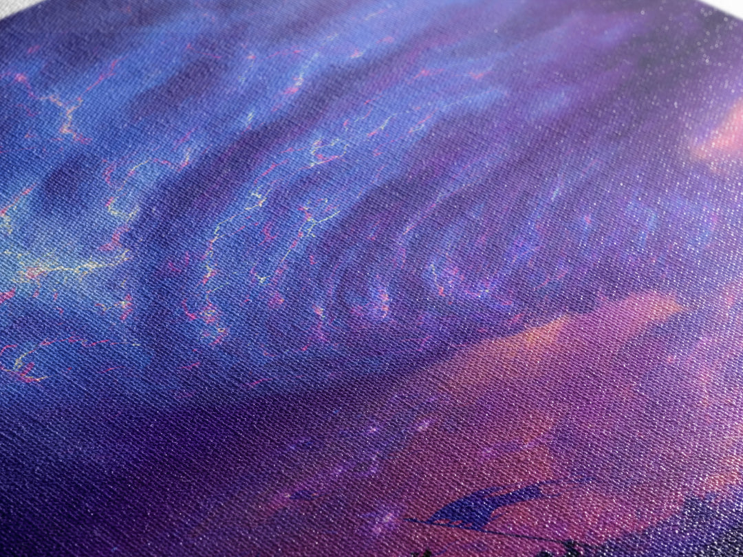 Purple Tornado Battle Storm Canvas Print, Fantasy Wall Art, Dark Magic Landscape, Epic Game Room Decor, Dramatic Gift For Him