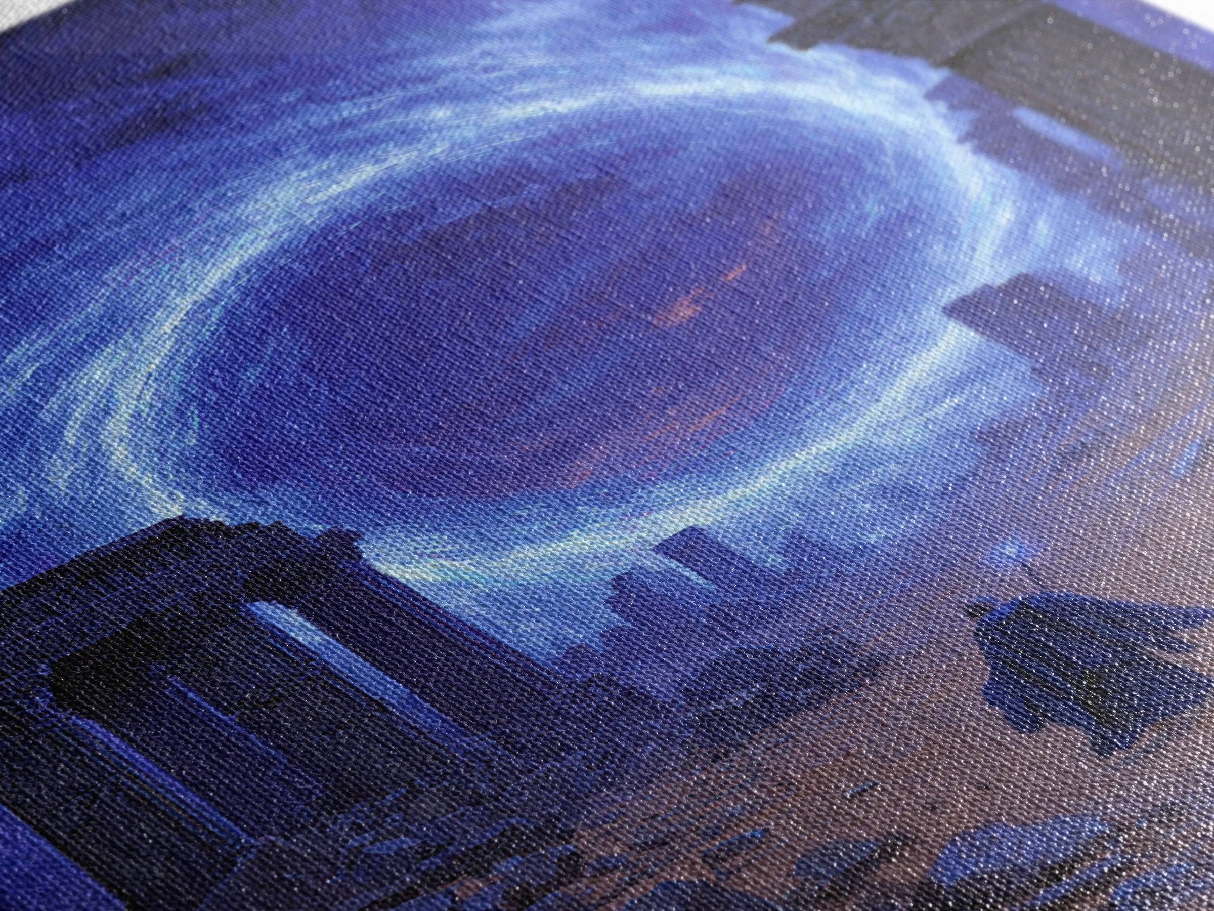 Ancient Ruins Blue Portal Canvas Print, Fantasy Wall Art, Magical Desert Landscape, Wizard Decor, Surreal Home Decor Gift