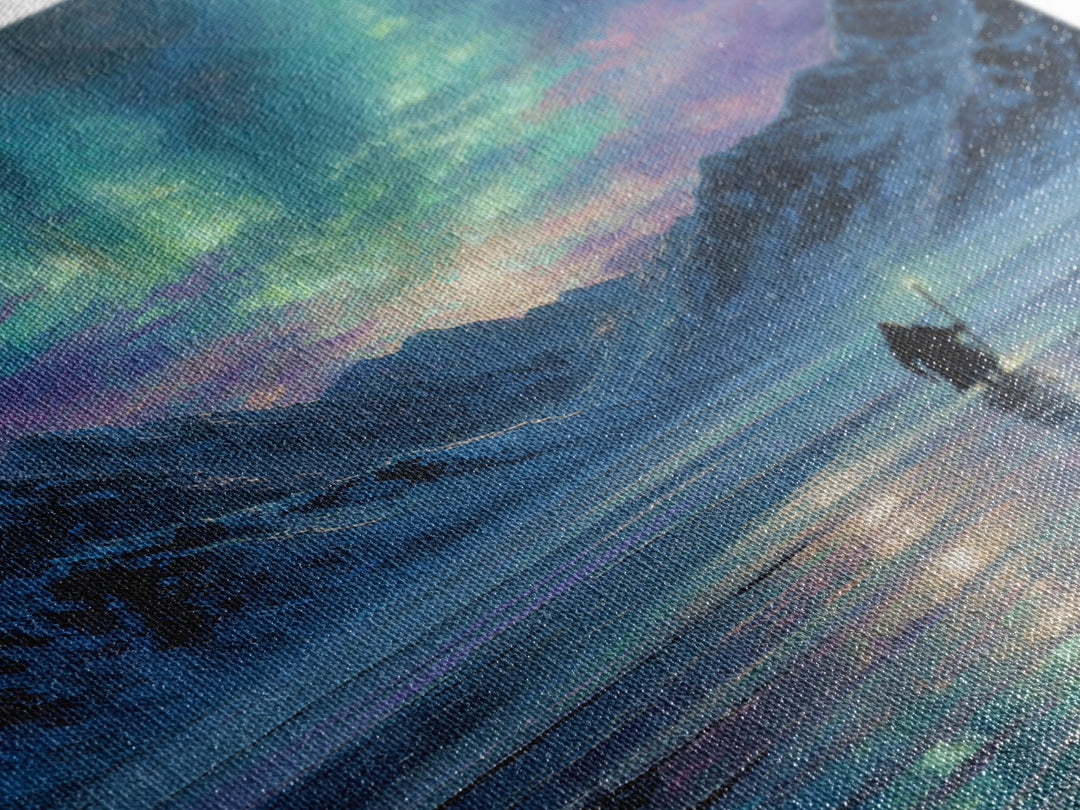 Northern Lights Mountain Lake Canvas Print, Aurora Wall Art, Fantasy Landscape Painting, Nordic Decor, Calming Home Decor Gift