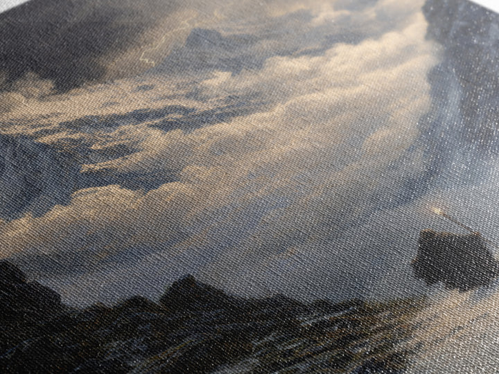 Stormy Snow Mountain Pass Canvas Print, Fantasy Wall Art, Moody Landscape Painting, Adventure Decor, Dramatic Home Decor