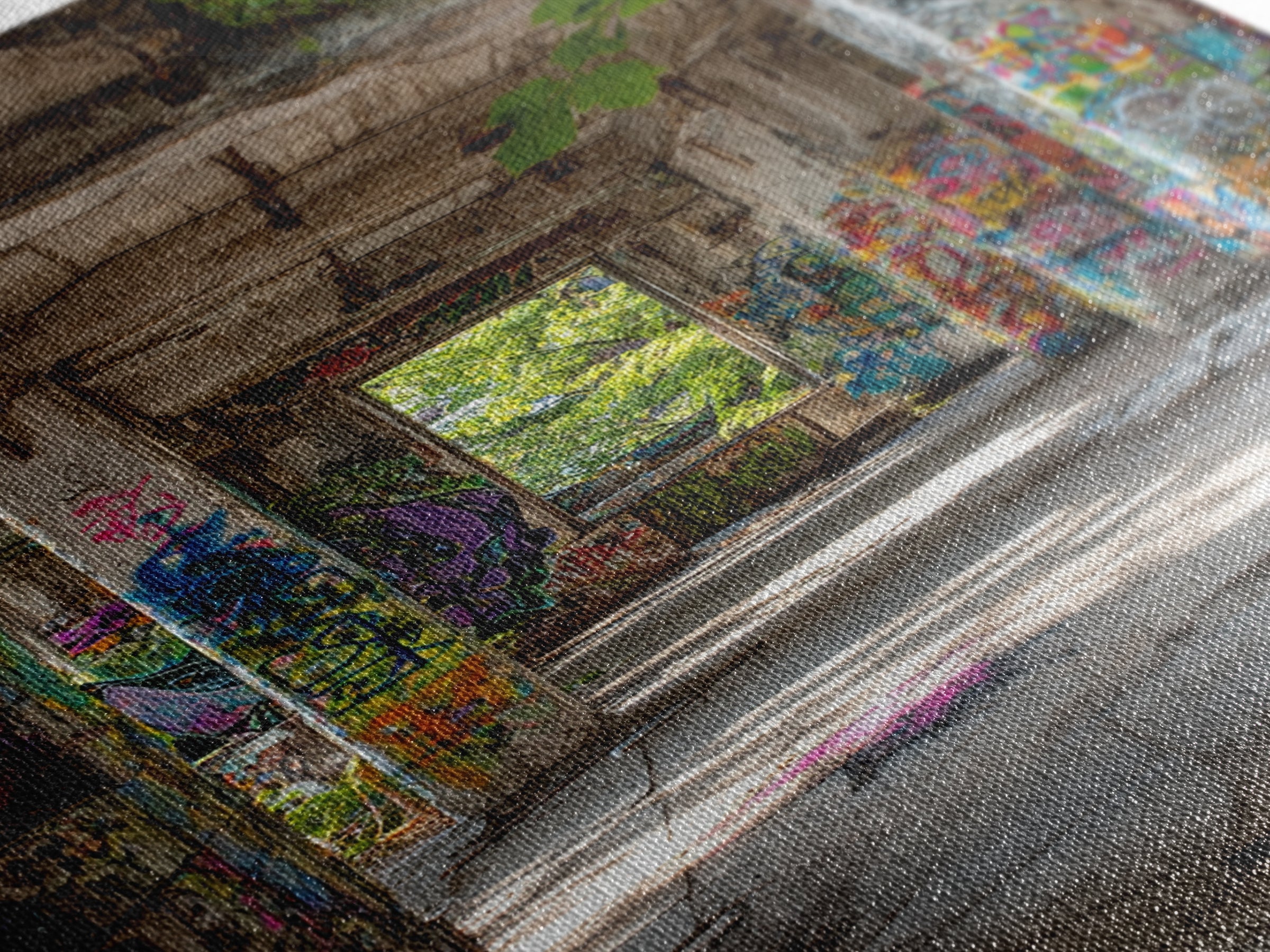 Sunlit Abandoned Graffiti Building Wall Art Urban Decay Photography Print, Industrial Office Decor For Modern Lofts Gift