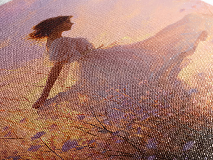 Sunset Meadow Woman In White Dress Wall Art, Romantic Wildflower Canvas Print, Feminine Bedroom Decor, Living Room Decor, Gift For Her