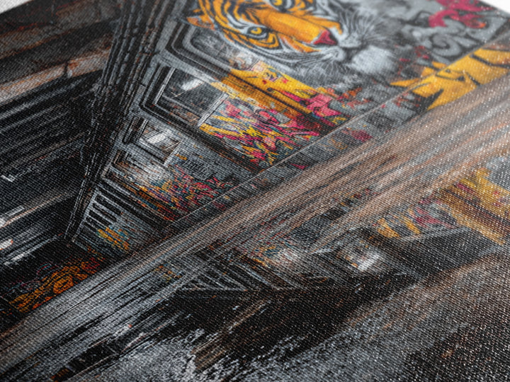 Urban Subway Corridor With Tiger Graffiti Art Moody Street Art Wall Decor - Canvas Print For Industrial Loft And Urban Spaces