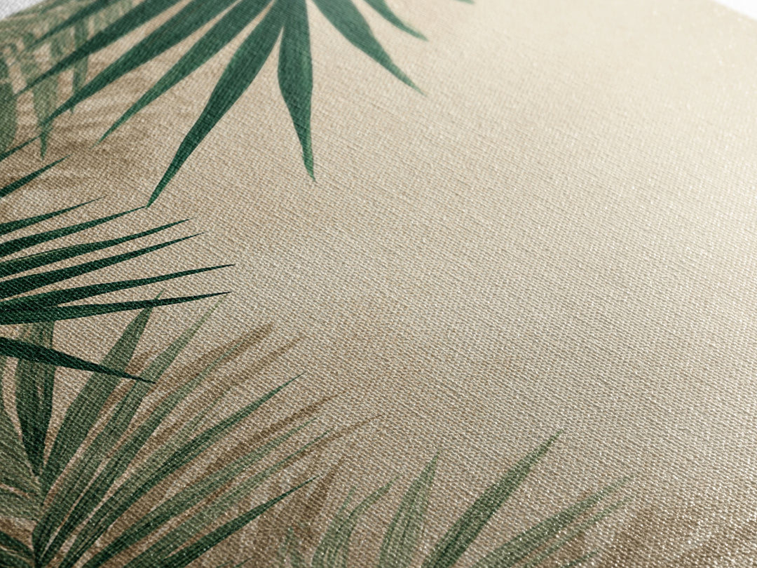 Palm Leaf Corner Botanical Wall Art, Minimal Tropical Canvas Print, Beige Coastal Decor For Living Room Bedroom Modern Wall Decor
