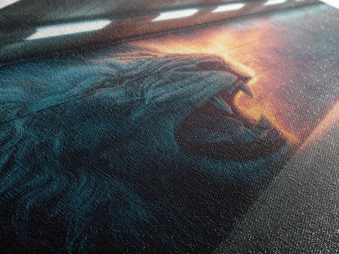 Roaring Lion Graffiti Street Art Mural With Dramatic Lighting Urban Wall Art Canvas Print