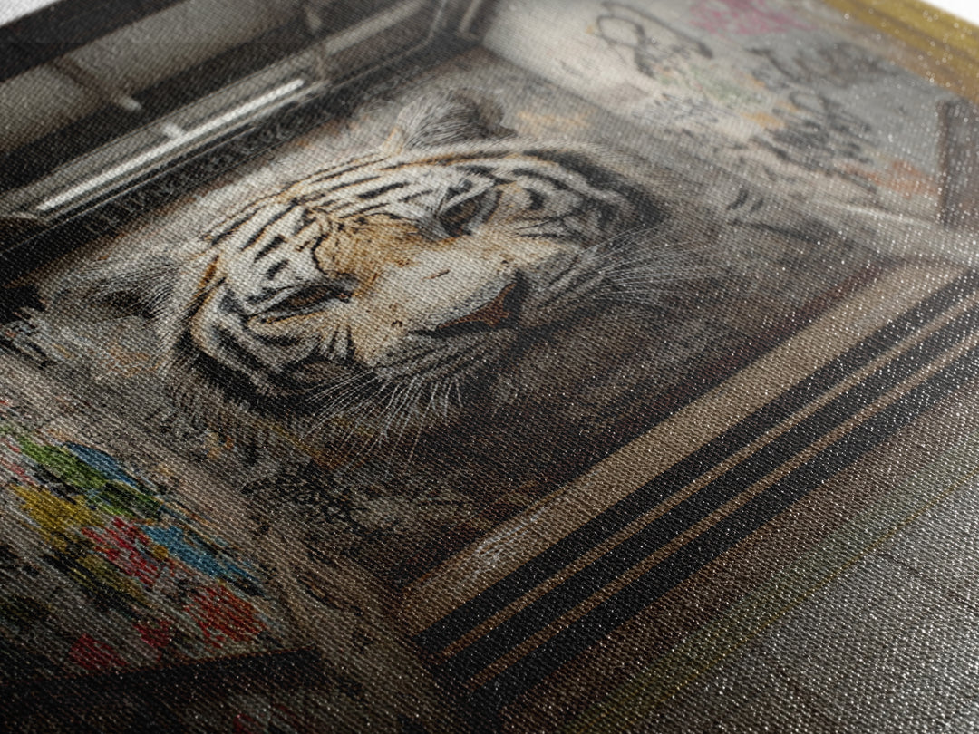 Urban Tiger Street Art Graffiti Mural Bold Wildlife Wall Art - Contemporary Canvas Print For Modern Home Decor