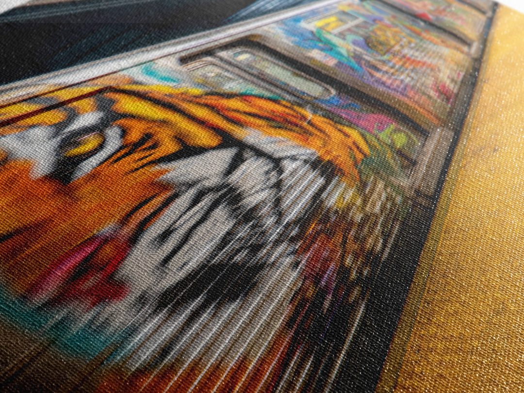 Expressive Tiger Graffiti Street Art Urban Wall Art Vibrant Subway Canvas Print For Edgy Home Decor And Wall Decor