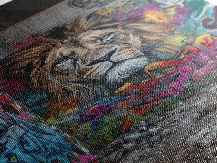 Urban Graffiti Lion Mural Street Art Canvas Print Large Wall Art For Modern Home Decor And Office