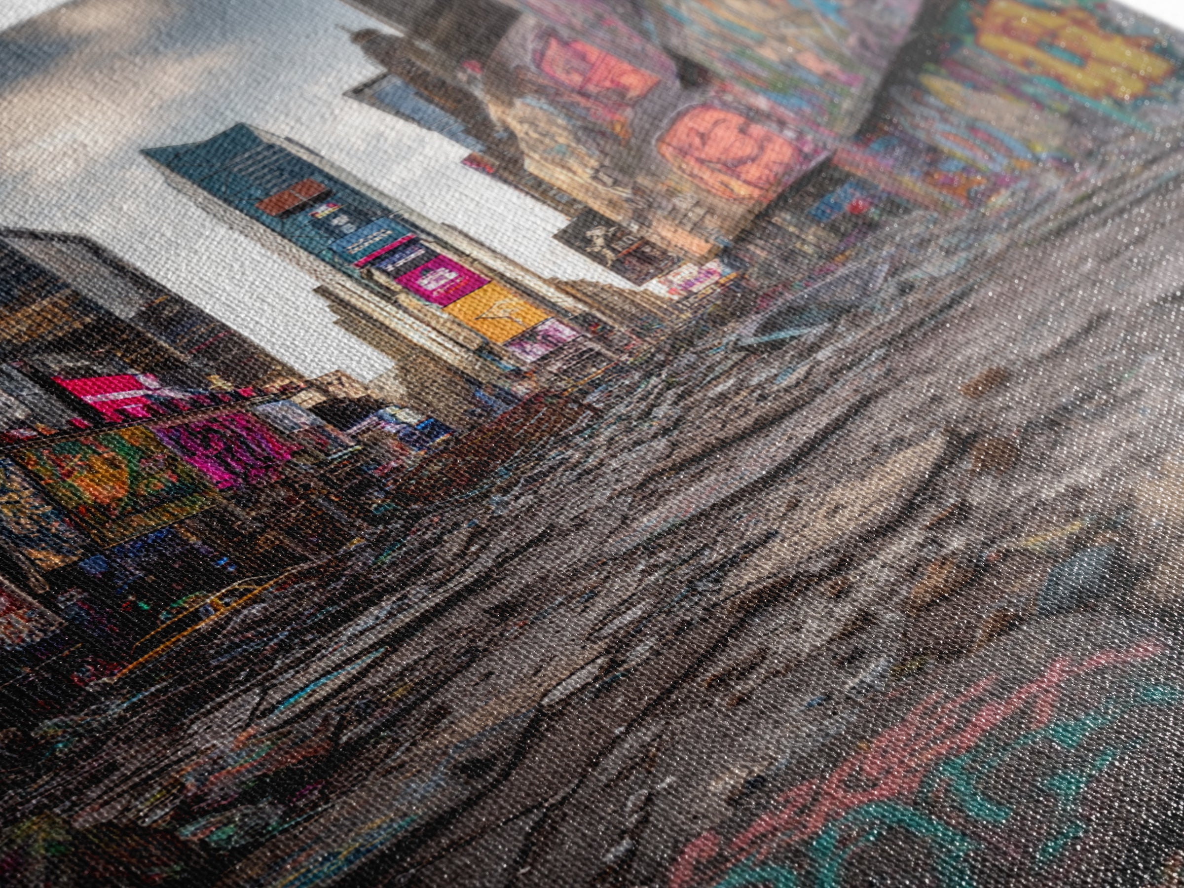 Post Apocalyptic Times Square Urban Ruins Photography Wall Art Print With Graffiti And Debris For Modern Home And Office Decor