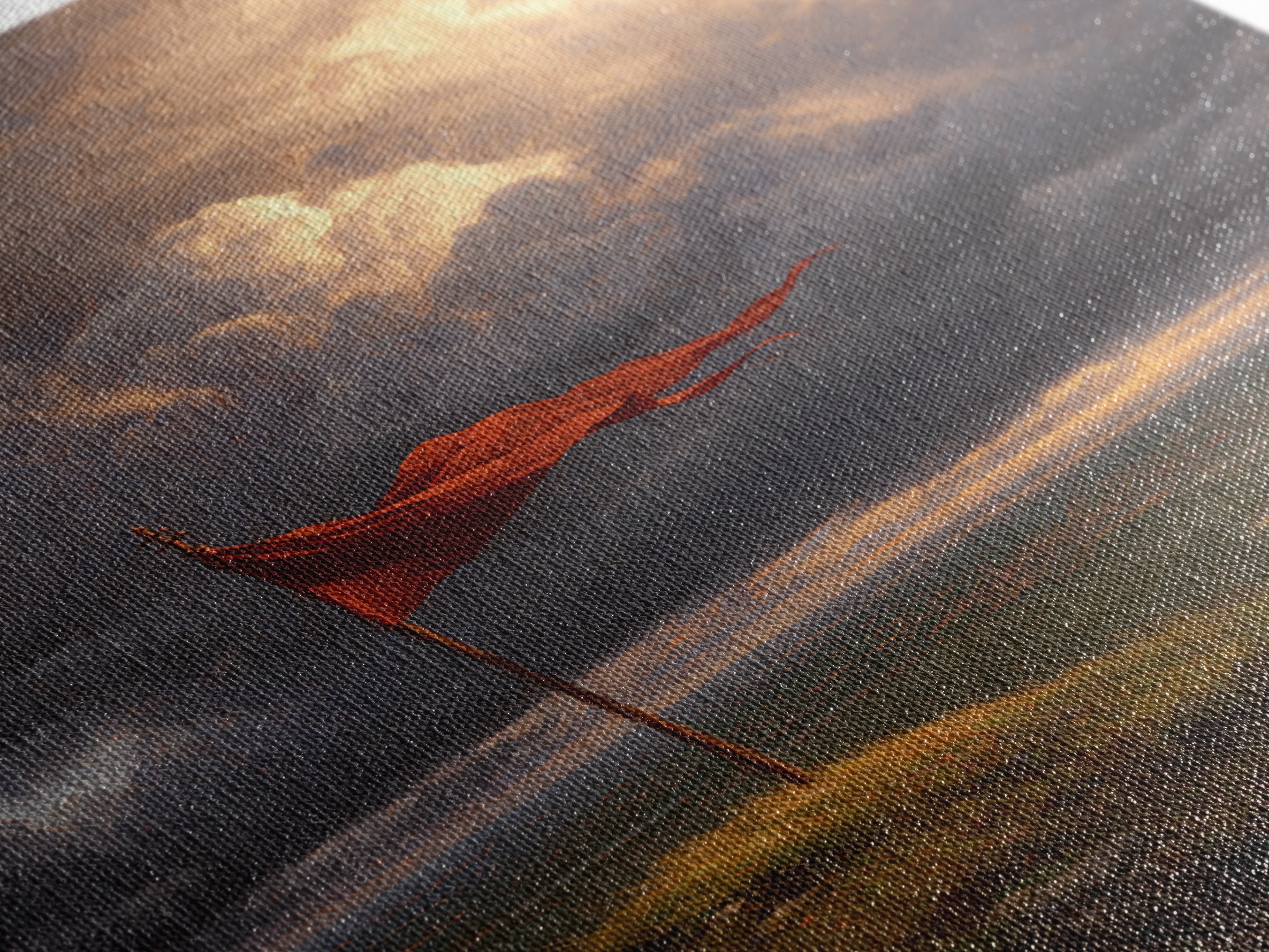 Majestic Flag On Hill Stormy Sky Landscape Painting Wall Art Rustic Home Decor Canvas Print For Living Room And Office