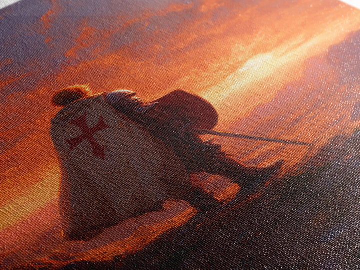 Crusader Knight Standing At Sunset Dramatic Historical Painting Canvas Print Wall Art Medieval Art For Home And Office Decor