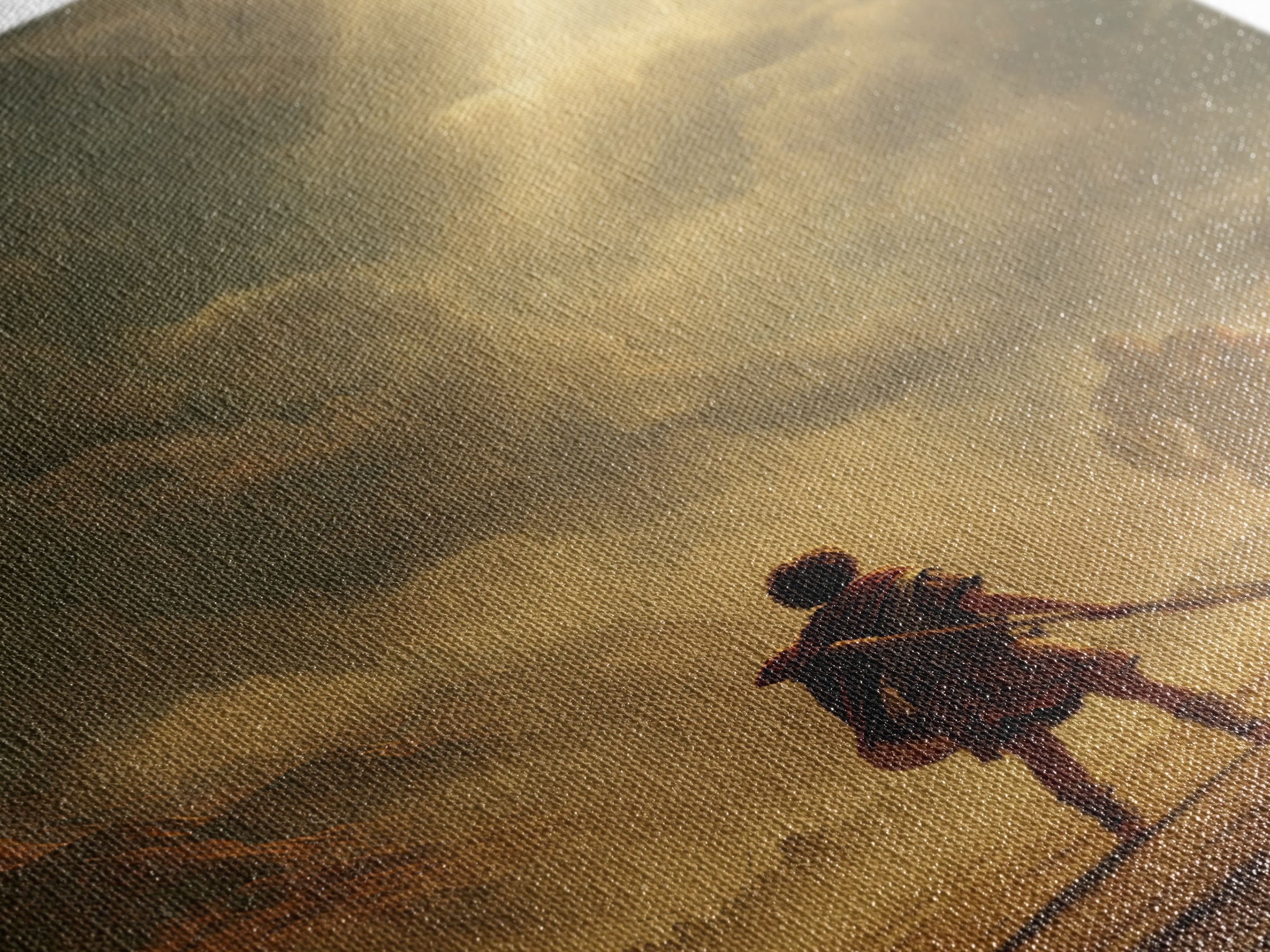 Epic Ancient Warrior Facing Giant In Dramatic Dusty Battlefield Sunlight Wall Art Framed Canvas Print For Living Room Decor