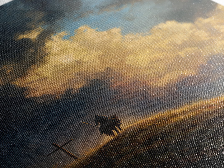Dramatic Sky Over Stormy Hillside With Sun Rays Landscape Oil Painting Wall Art Framed Canvas Print