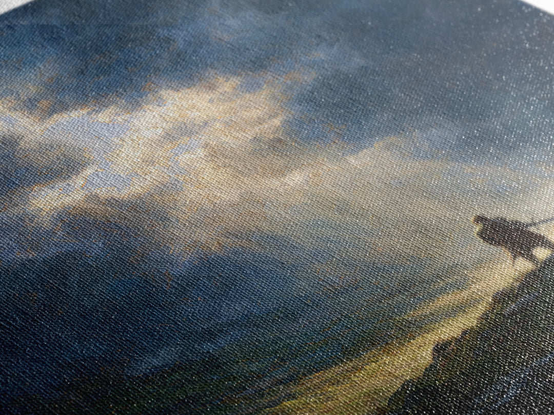 Dramatic Epic Knight Standing Among Mountains With Sword Overlooking Landscape Inspirational Wall Art Canvas Print