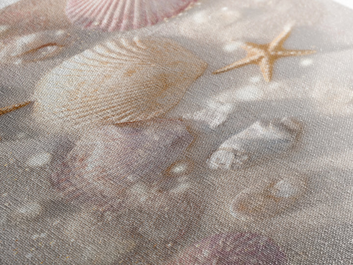 Pastel Seashells And Starfish Canvas Print, Coastal Wall Art, Beach House Decor, Ocean Bathroom Art, Gift For Her, Nautical Decor