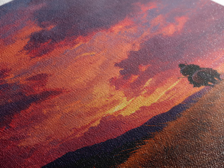 Epic Western Lone Rider On Horseback Silhouette Against Dramatic Sunset Sky Oil Painting Wall Art