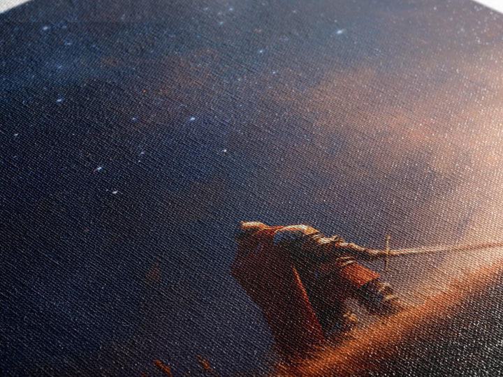 Knight Standing Under Starry Night Sky With Sword Illustration Fantasy Wall Art Framed Canvas Print For Home Decor