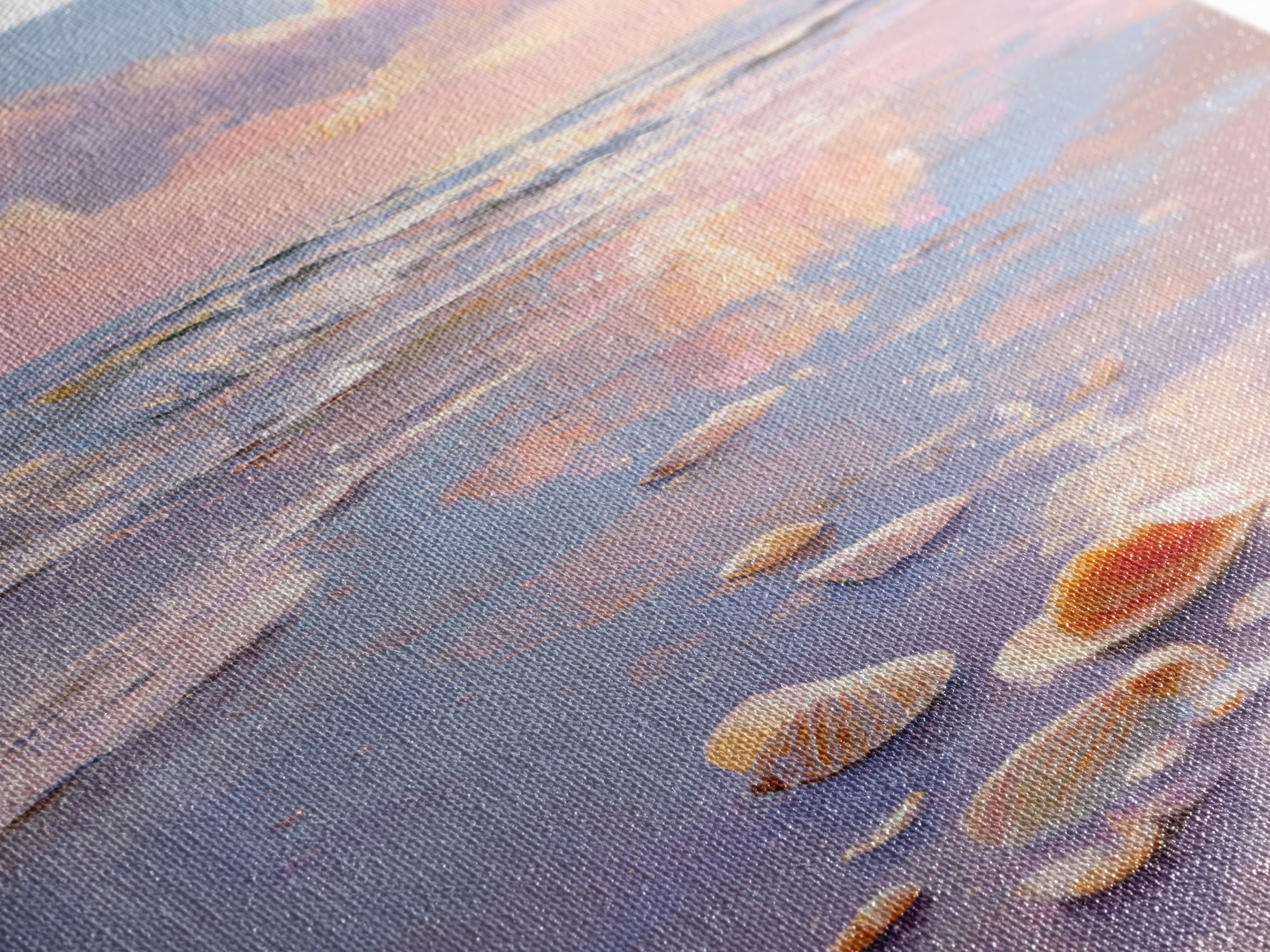 Pastel Seashell Beach Sunset Canvas Print, Coastal Wall Art, Ocean Painting, Beach House Decor, Seascape, Gift For Her, Home Decor