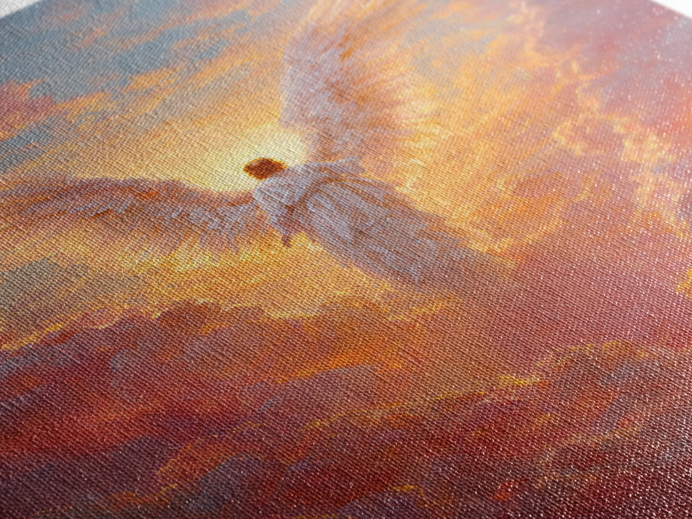Glowing Angel In Radiant Sunset Sky Symbolic Spiritual Painting Wall Art Framed Canvas Print