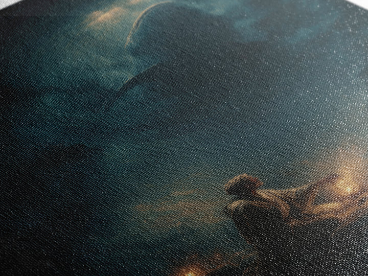 Underwater Dark Shark Illustration Mystical Ocean Scene Moody Wall Art - Canvas Print For Nautical Living Room Decor