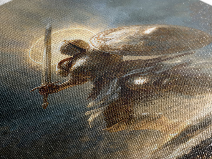 Heroic Knight In Golden Armor Digital Painting Canvas Print Wall Art For Medieval Decor And Fantasy Room Accent