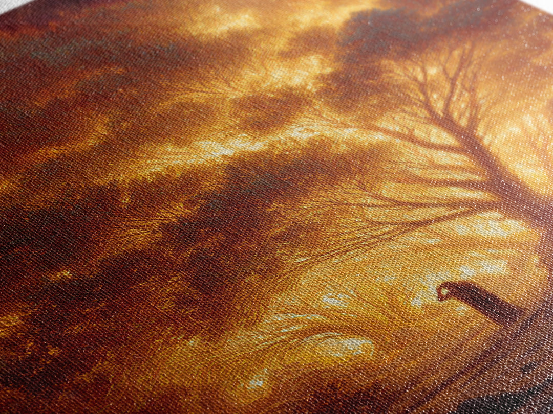 Fiery Forest Landscape With Lone Figure At Sunset | Contemporary Art Wall Art Canvas Print For Living Room Decor