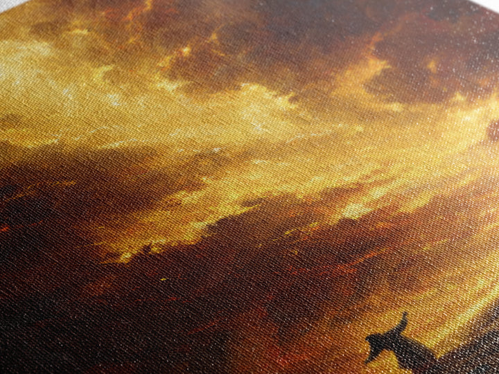 Dramatic Fiery Sunset Landscape Wall Art Canvas Print For Living Room Home Decor And Office Space