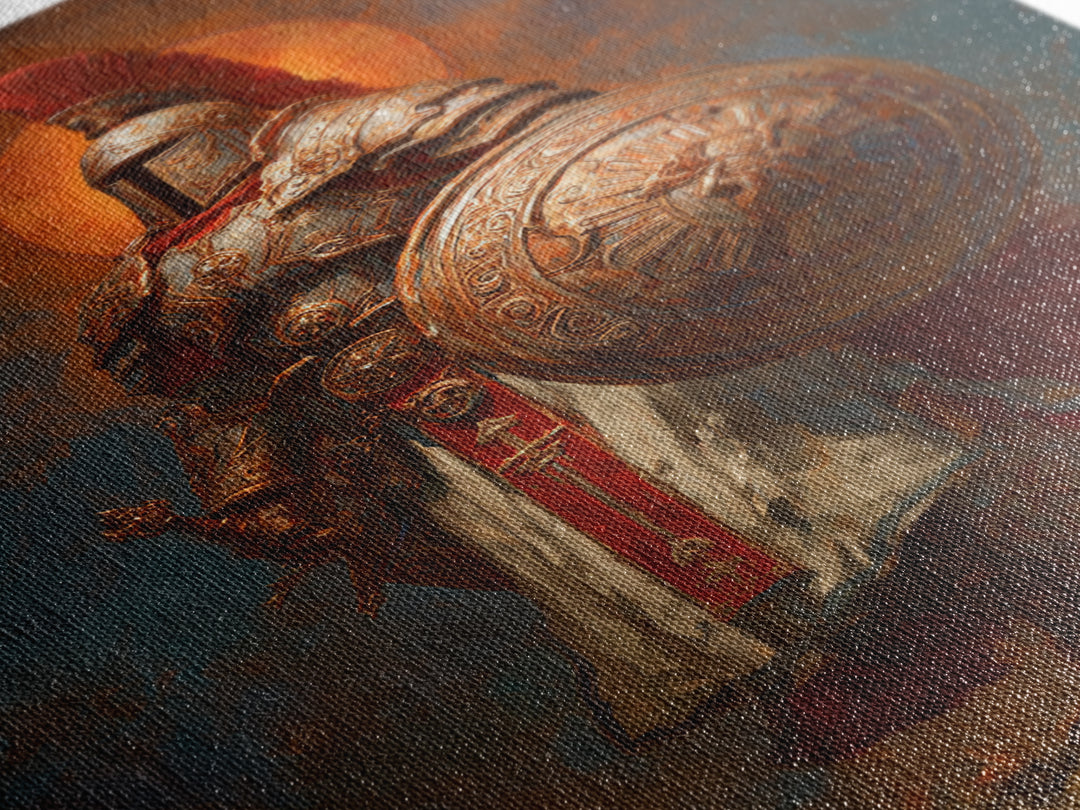 Powerful Ancient Roman Warrior Painting With Gold Armor And Red Plume Wall Art Historical Canvas Print Home Decor