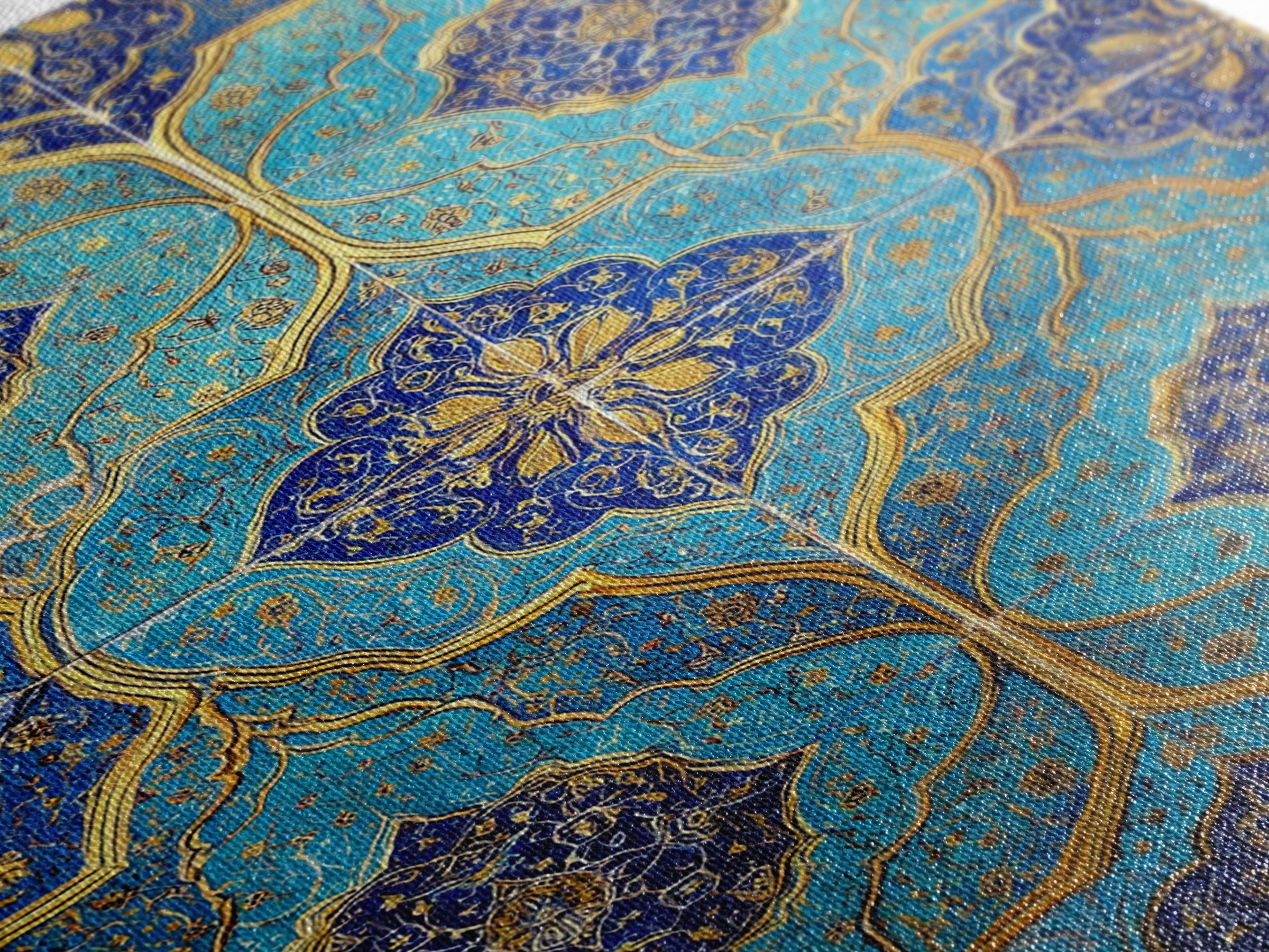 Intricate Blue And Gold Islamic Tile Pattern Wall Art Photography Print For Home Decor