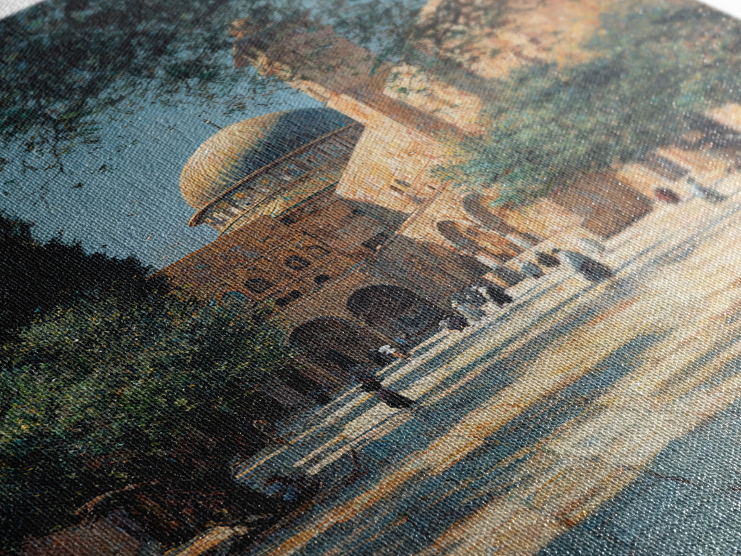 Serene Historic Middle Eastern Courtyard With Dome And Olive Trees Wall Art Canvas Print For Home Decor