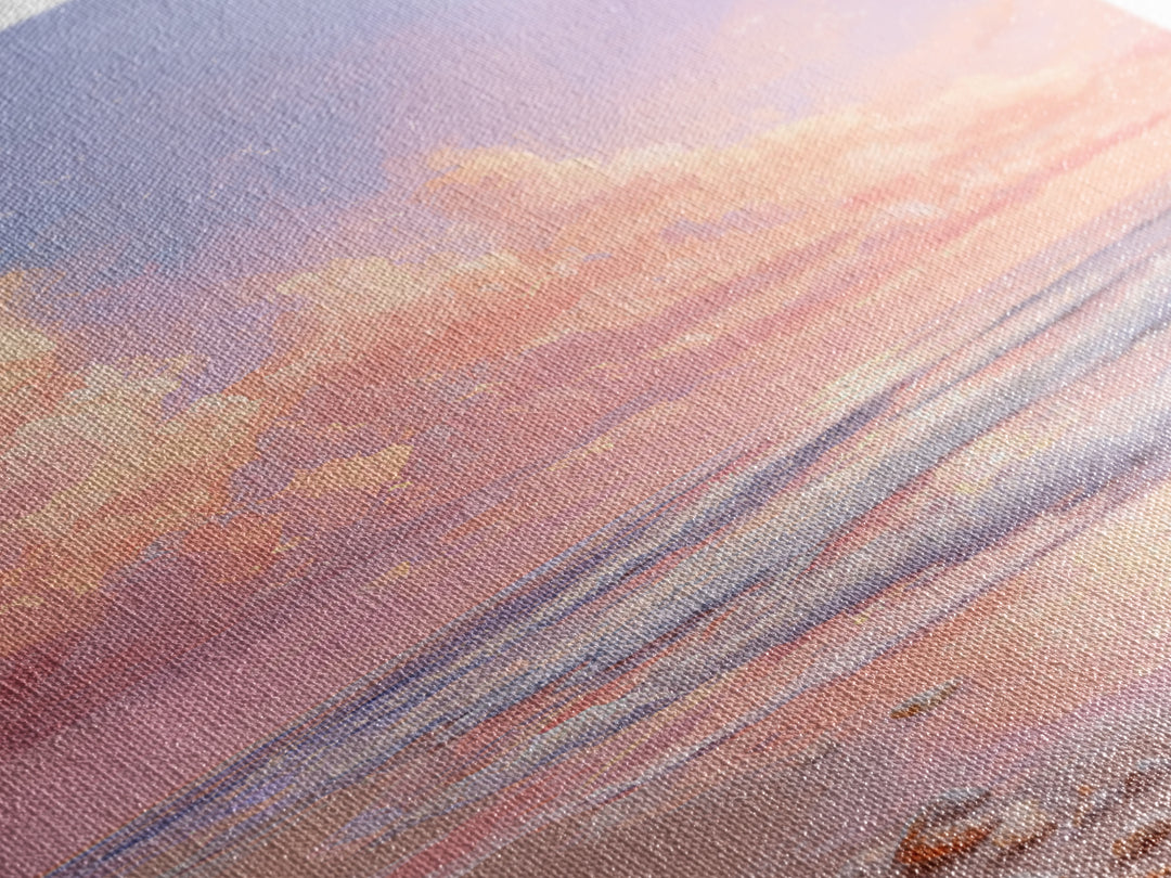 Pastel Ocean Sunrise With Seashells Canvas Print, Coastal Wall Art, Beach House Decor, Seascape Painting, Gift For Her, Home Decor