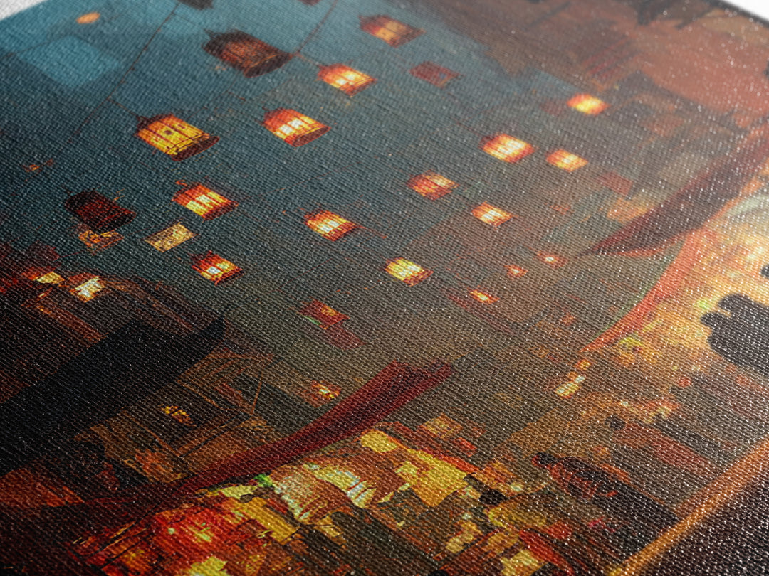 Vibrant Night Market Scene Oil Painting Wall Art Canvas Print For Living Room Decor And Boho Home