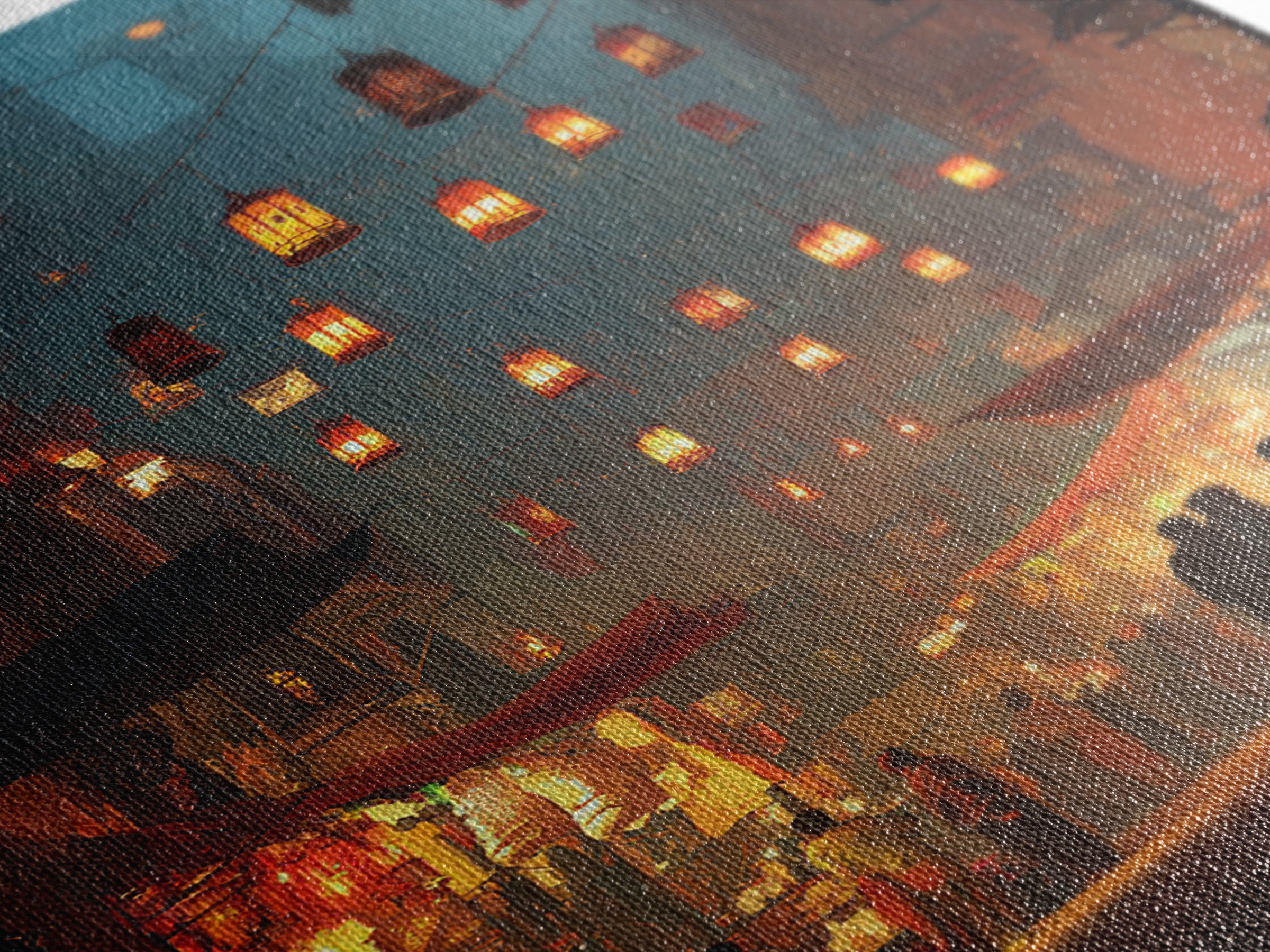Vibrant Night Market Scene Oil Painting Wall Art Canvas Print For Living Room Decor And Boho Home