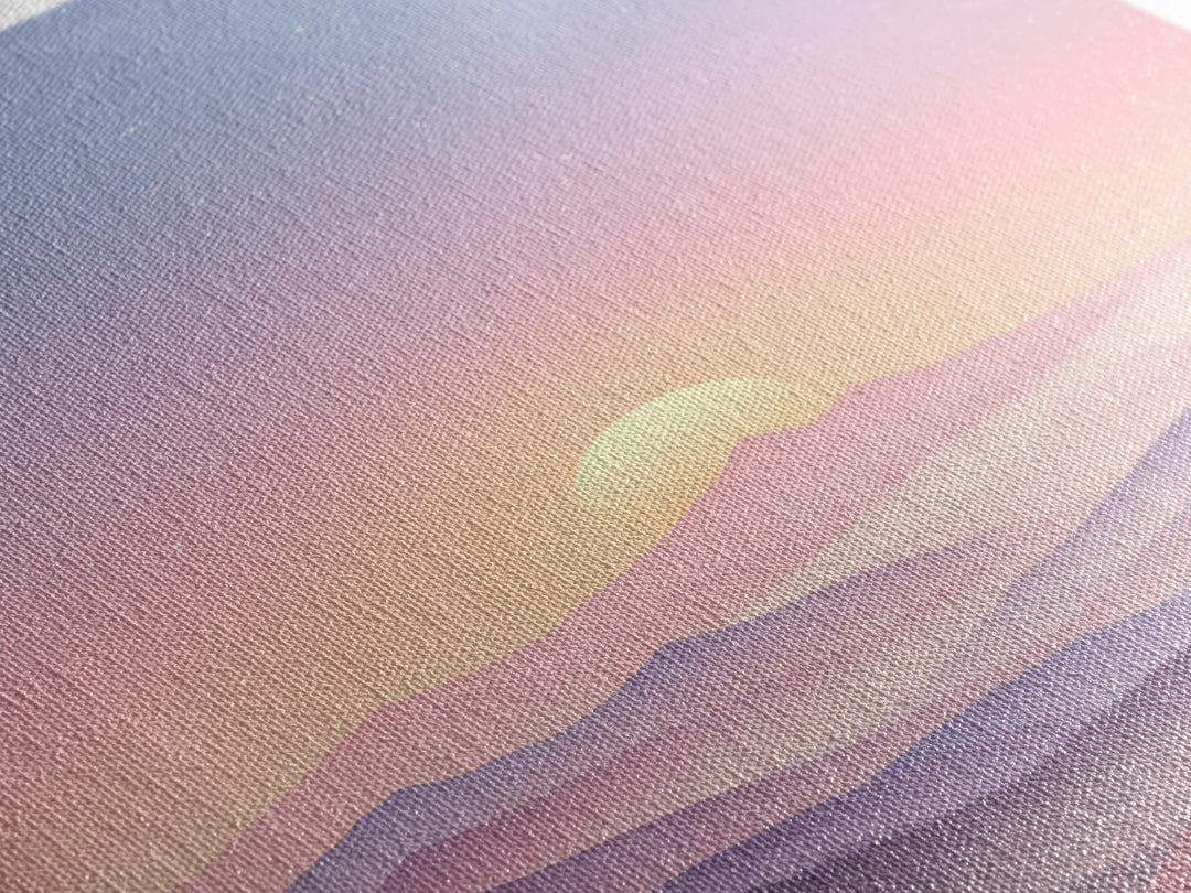 Pastel Mountain Sunrise Under Starry Sky Wall Art, Minimalist Landscape Print, Calming Bedroom Decor, Modern Home Decor, Gift