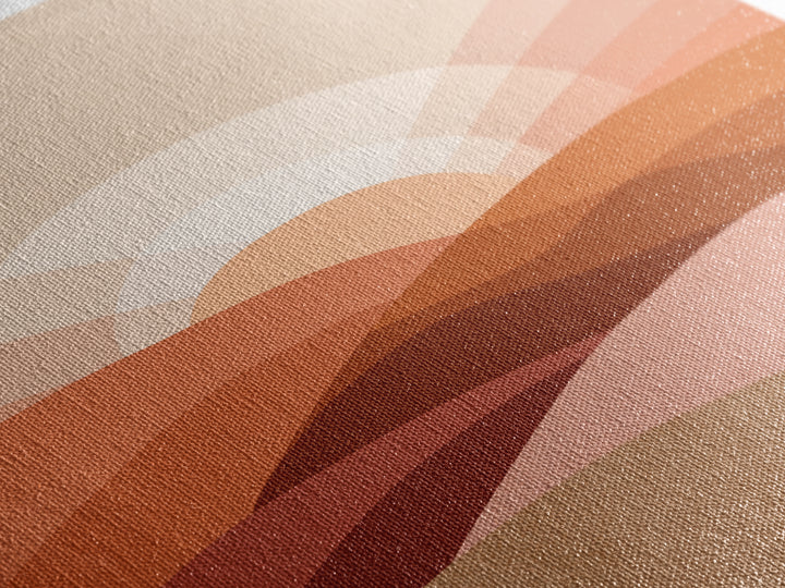 Terracotta Desert Sunrise Over Layered Hills Framed Canvas Print, Boho Wall Art, Earth Tone Decor, Large Abstract Landscape