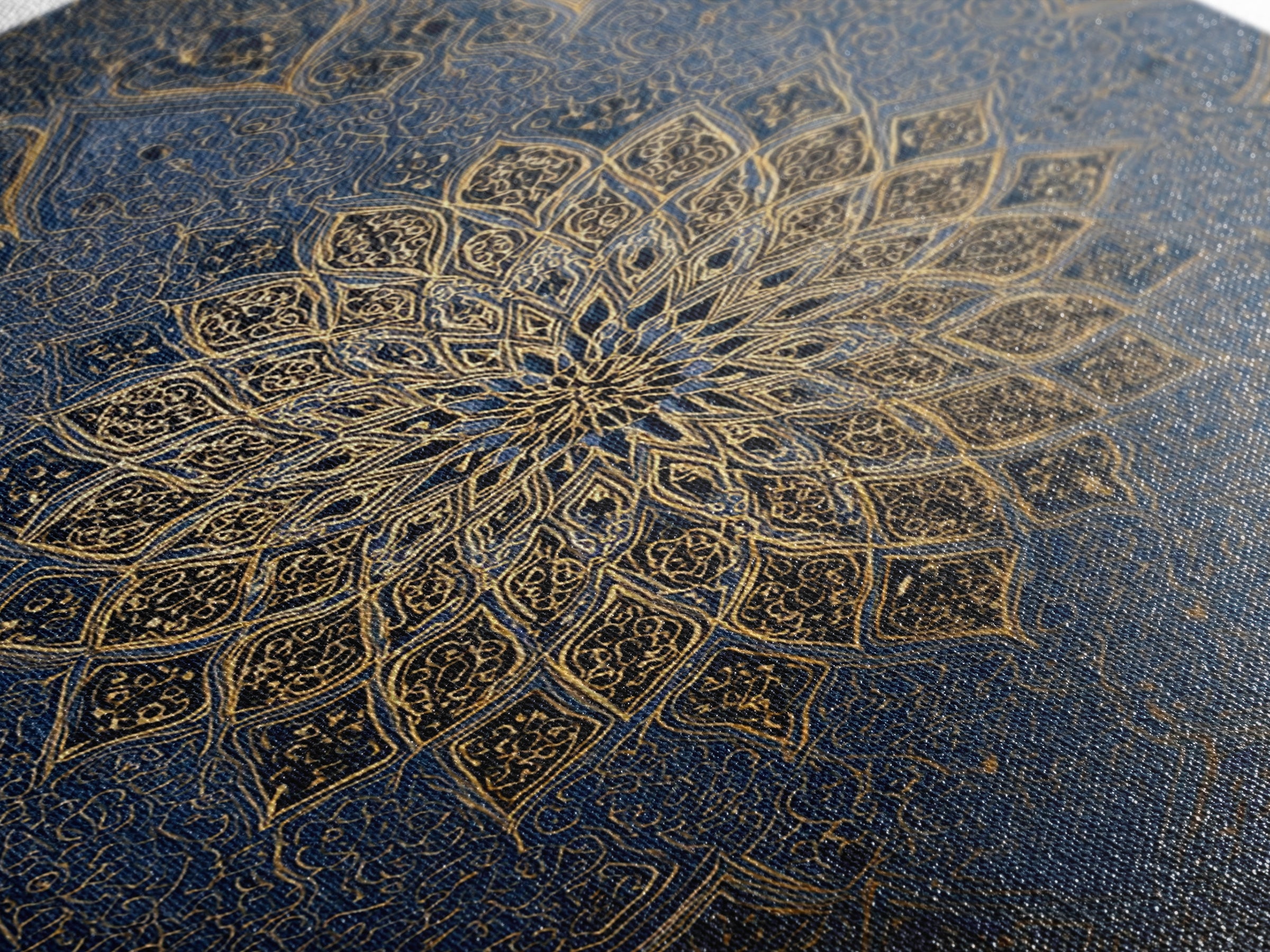 Intricate Blue And Gold Islamic Mandala Wall Art With Ornate Patterns Framed Canvas Print For Elegant Modern Home Decor