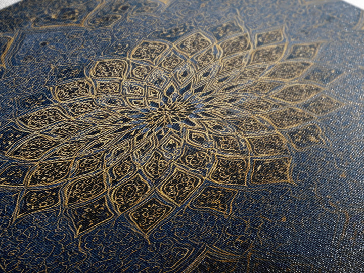 Intricate Blue And Gold Islamic Mandala Wall Art With Ornate Patterns Framed Canvas Print For Elegant Modern Home Decor