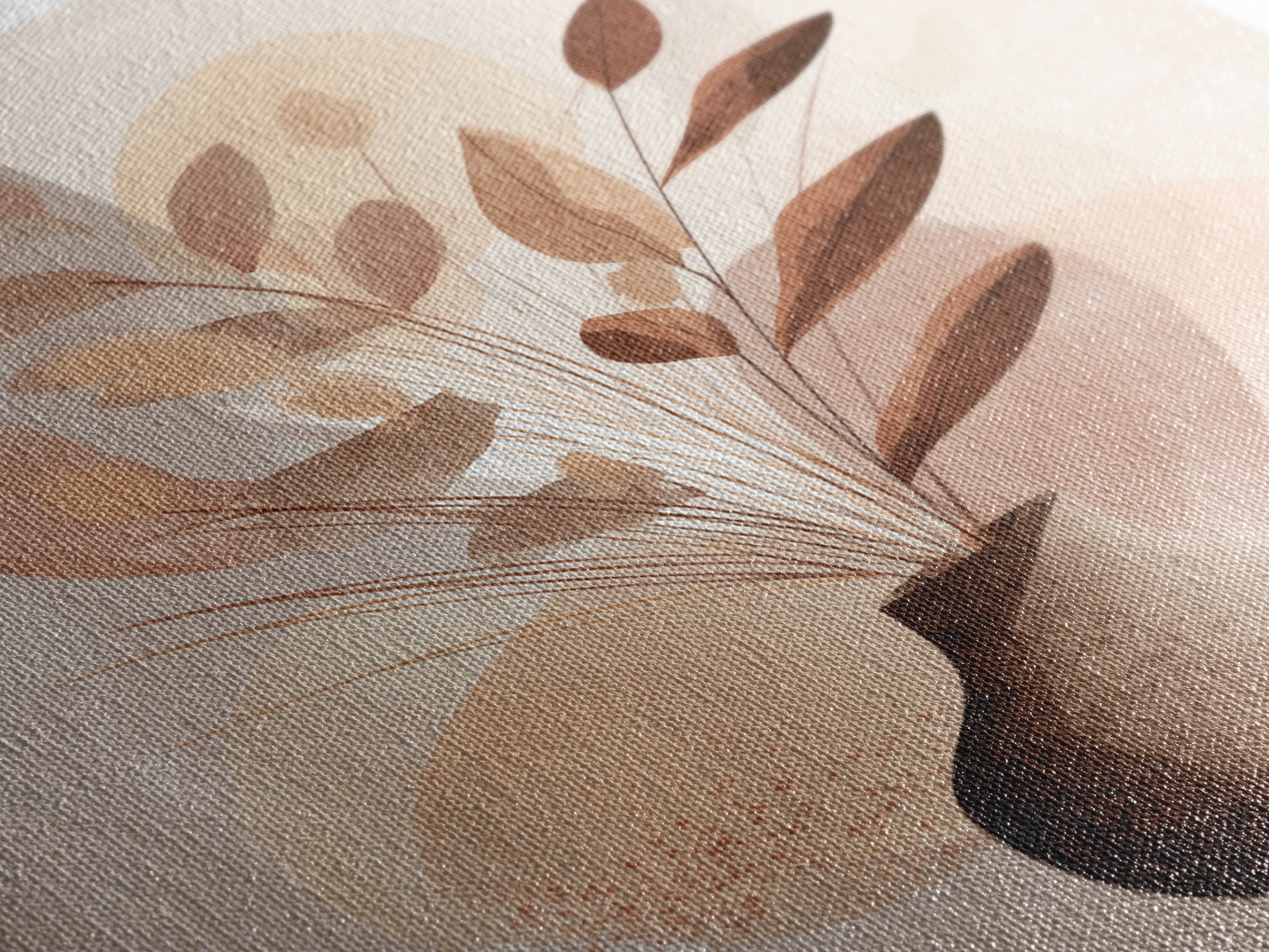 Neutral Botanical Vase With Soft Abstract Leaves Framed Canvas Print, Minimalist Wall Art, Japandi Decor, Modern Home Decor
