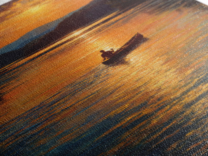 Tranquil Sunset Canoe Scene Oil Painting Wall Art Framed Canvas Print For Living Room Home Decor