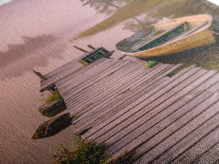 Peaceful Foggy Lake Morning With Wooden Dock Wall Art Canvas Print For Rustic Cabin And Home Decor