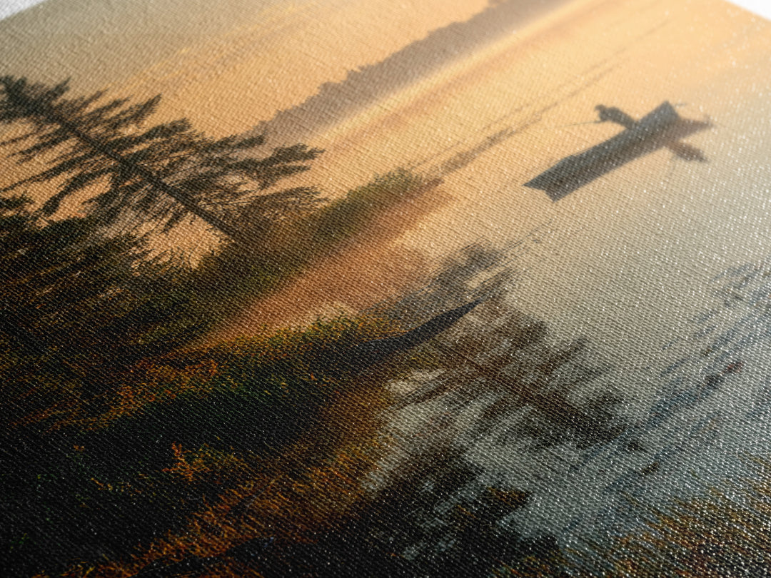 Enchanting Evening Lakeside Campfire Scene Oil Painting Wall Art Canvas Print For Relaxing Living Room Decor