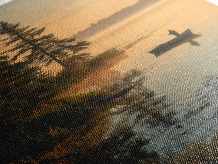 Enchanting Evening Lakeside Campfire Scene Oil Painting Wall Art Canvas Print For Relaxing Living Room Decor