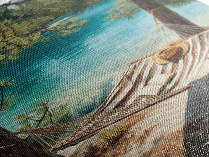 Tranquil Lakeside Hammock Scene Canvas Print, Relaxing Summer Vacation Wall Art, Cozy Home Decor Living Room Art