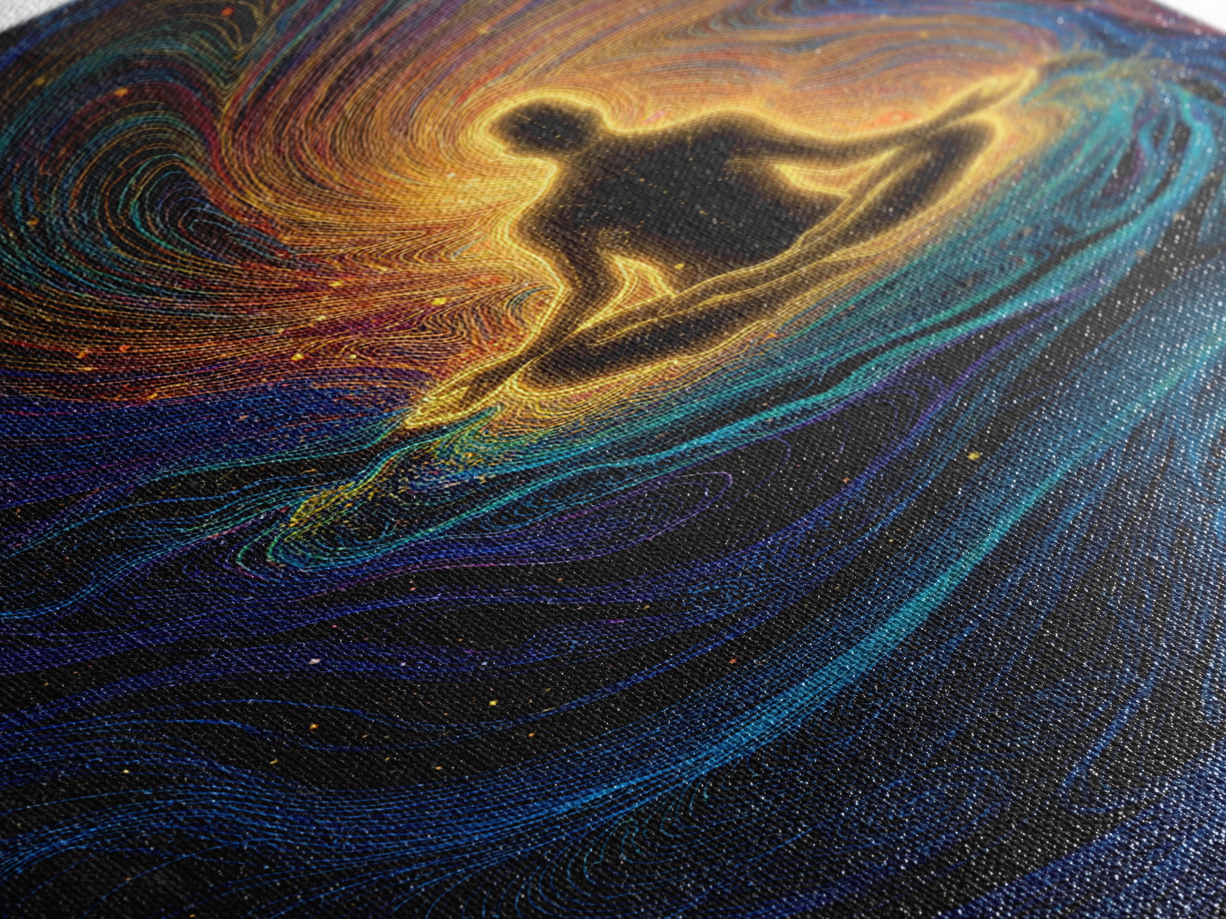 Glowing Meditation Figure Canvas Print, Spiritual Energy Wall Art, Psychedelic Zen Decor, Celestial Yoga Room Gift Decor