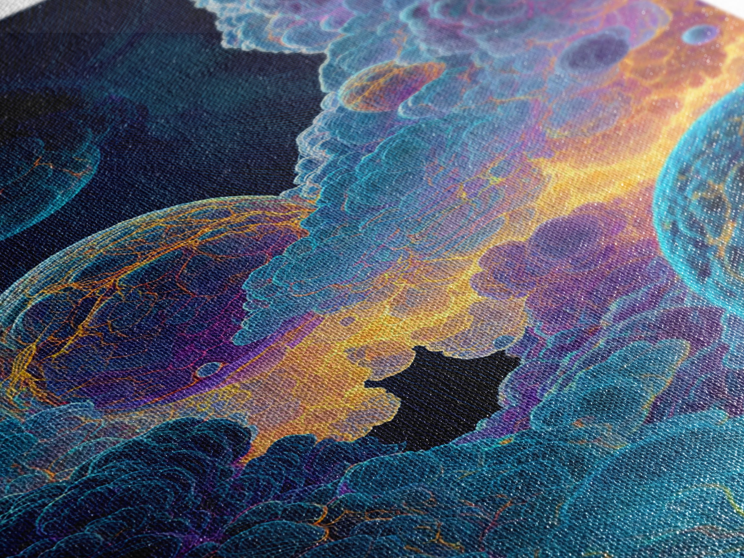 Surreal Cosmic Planets In Storm Clouds Wall Art, Psychedelic Space Print, Celestial Fantasy Home Decor, Moody Bedroom Gift