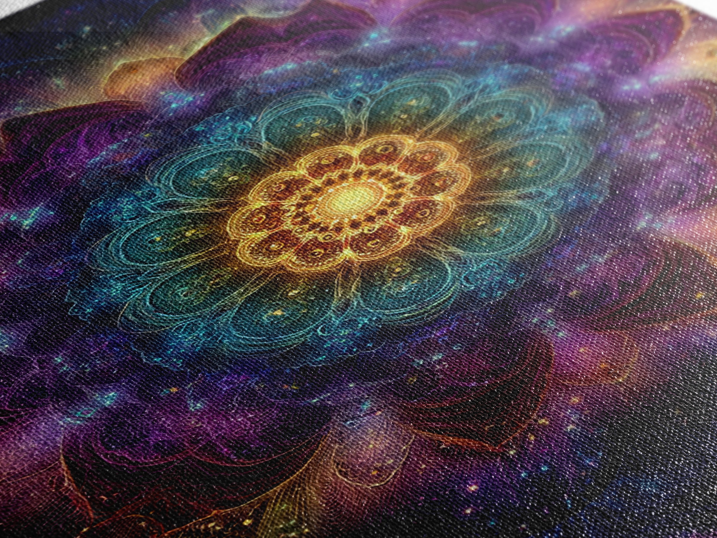 Vibrant Mandala Abstract Wall Art With Glittering Lights Framed Canvas Print For Modern Home Decor